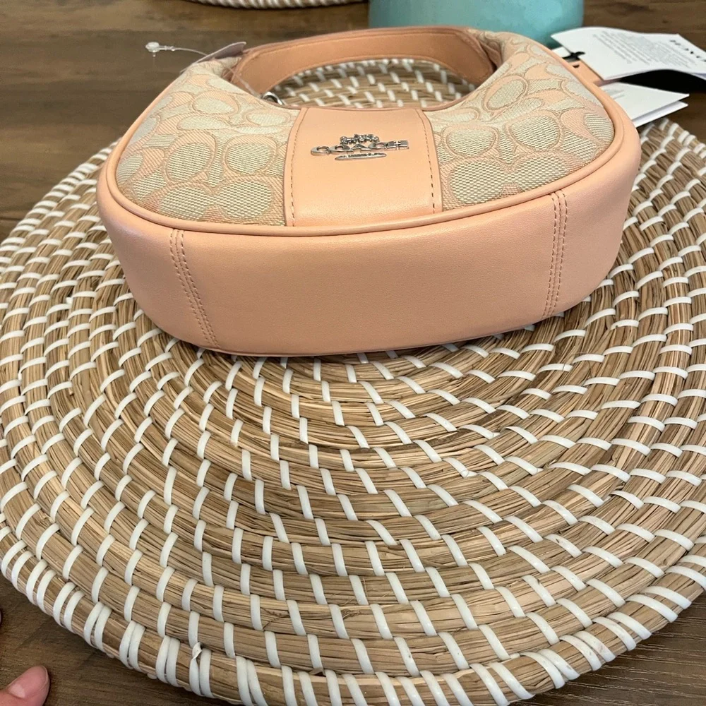 New Coach Pebbled Signature Hobo Bag in Peach